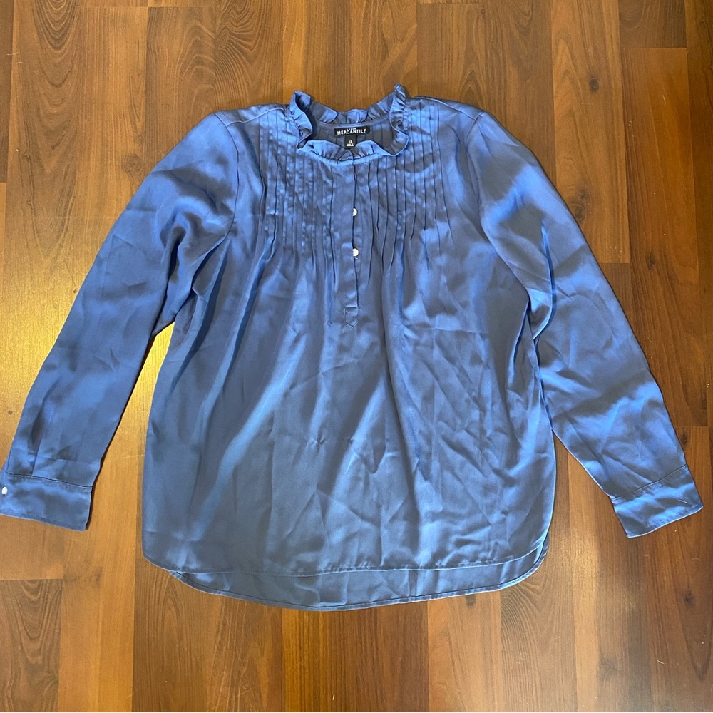 Women’s J CREW Slate Blue Pintuck Top